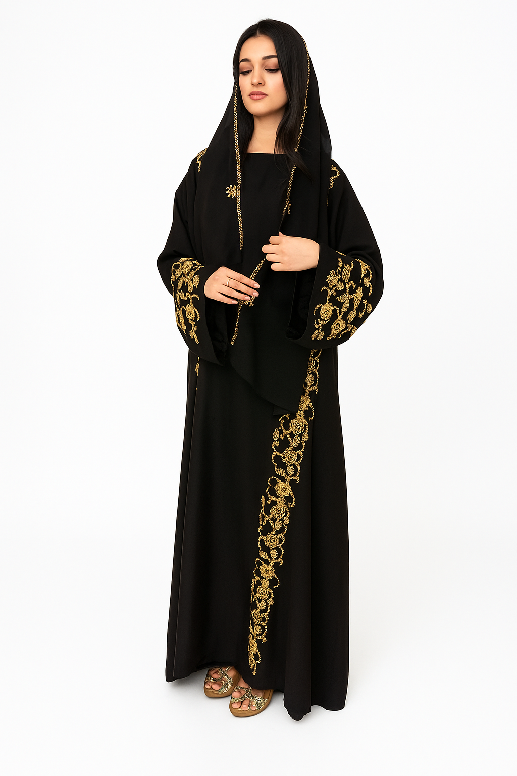 Sahar Dhahabi - Black & Gold Embroidered Abaya