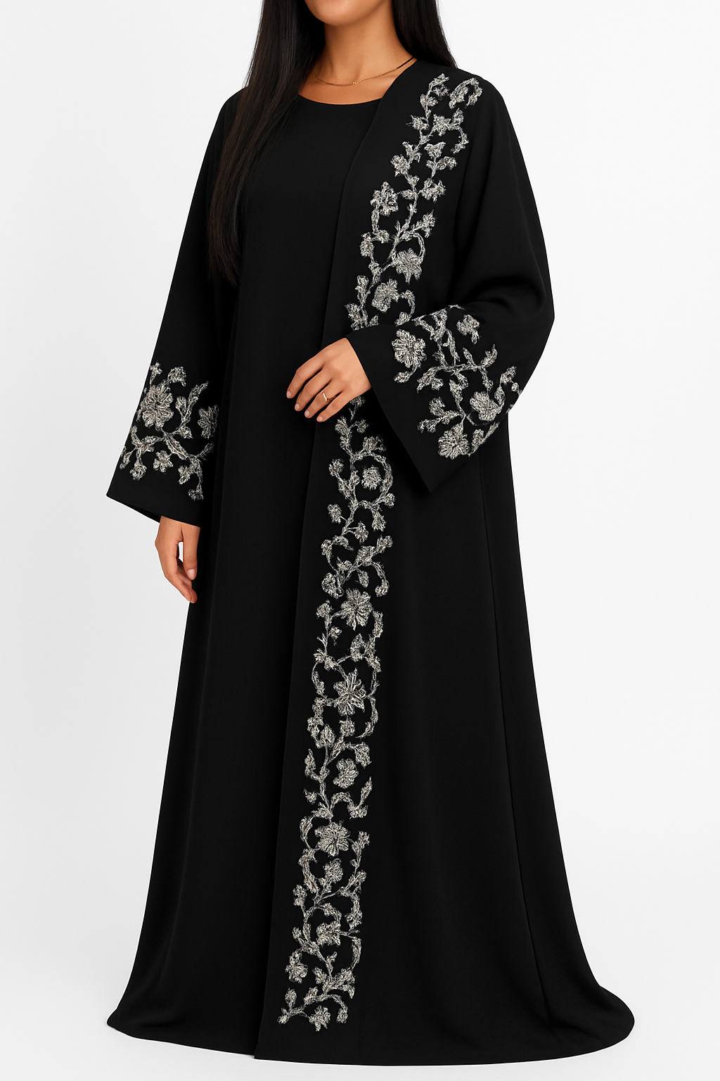 Laylat Fiddah – Black & Silver Embroidered Abaya